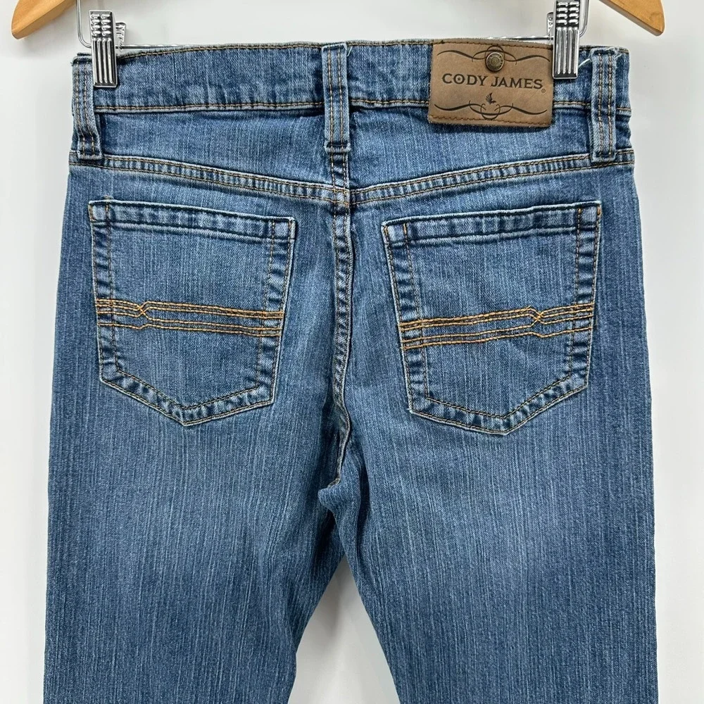 Cody James Straight Jeans Mens 30Wx32L‎ Blue Denim Whisker Mid Rise Stretch Logo